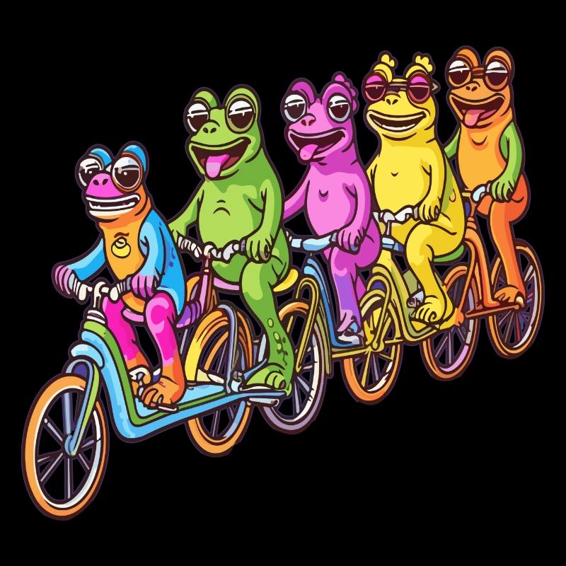 Techno Lover Rainbow Frog Bicyclist Rave