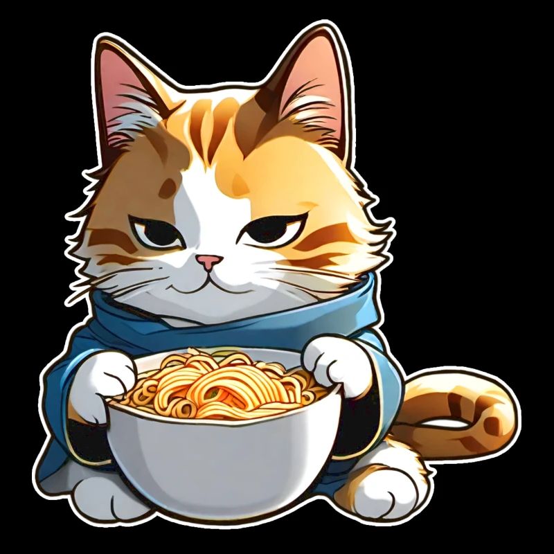 Cute cat with ramen soup