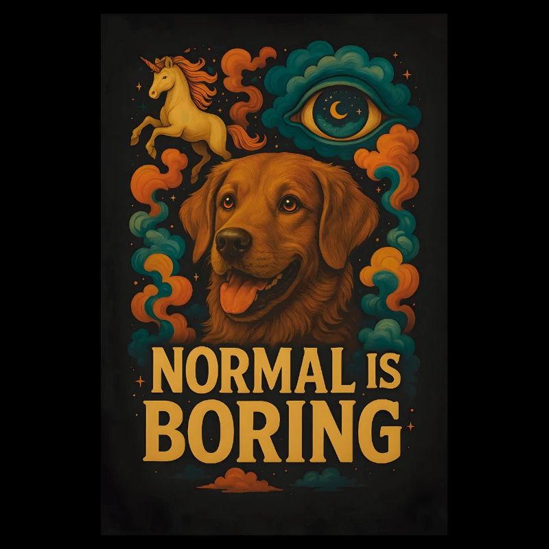 Hund mit Einhorn – Normal is Boring – Verrücktes D