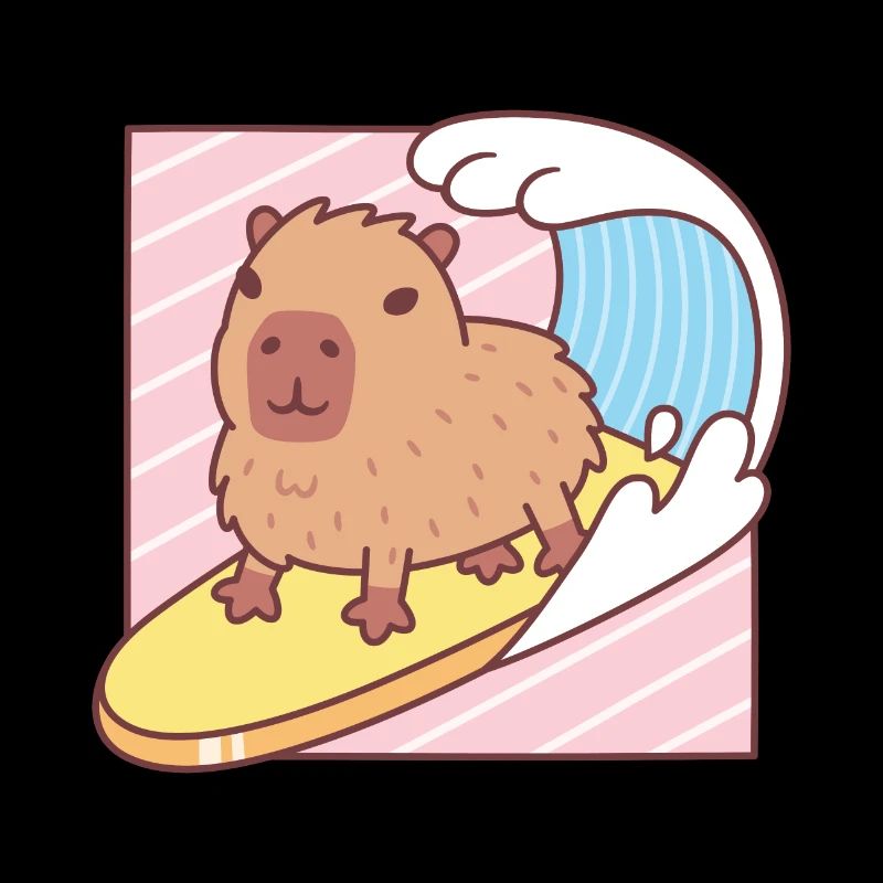 Cute Capybara Surfing On Surfboard