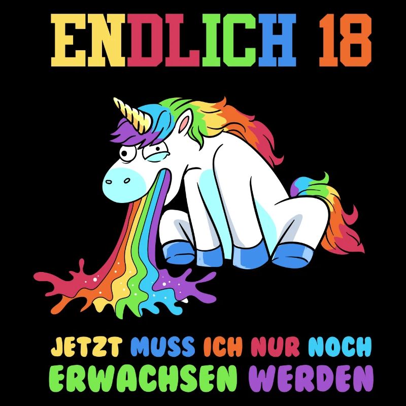 Endlich 18 Lustig Kotzendes Einhorn 18. Geburtstag