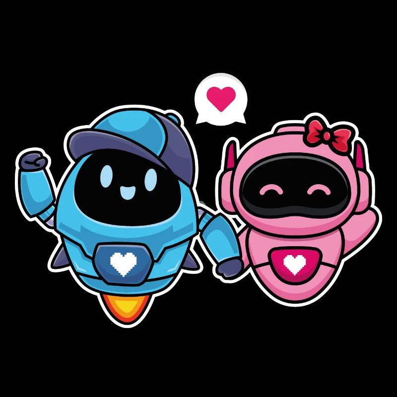 Cute Lovers and Romantic Robots for Couple