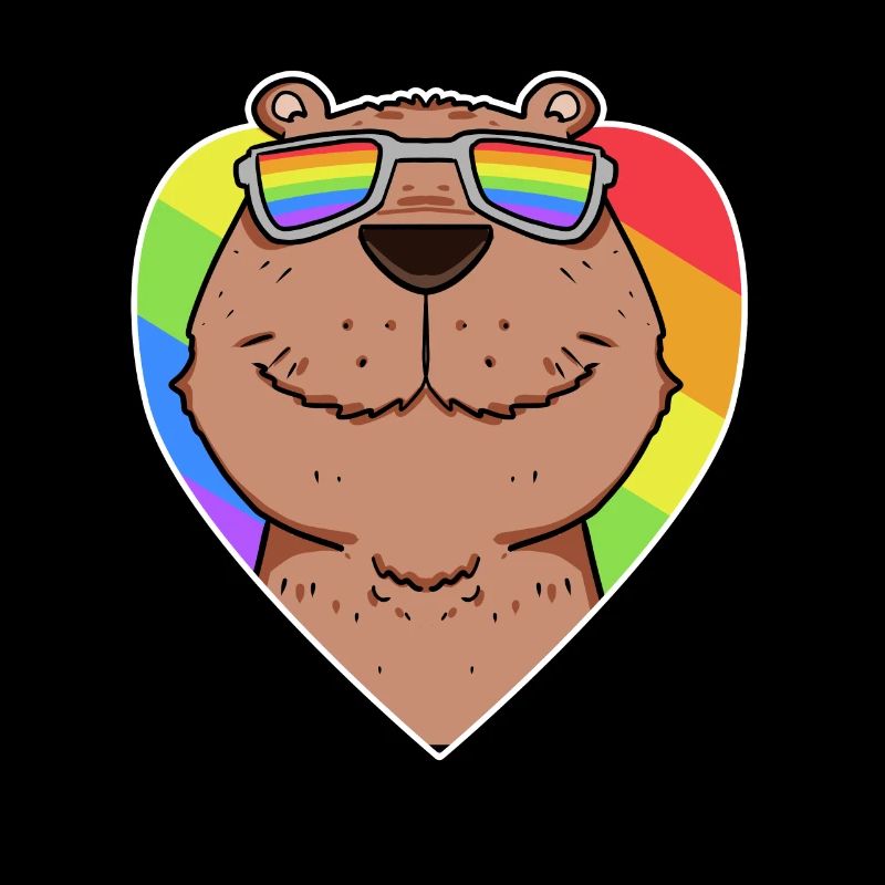 Rainbow - Capybara with glasses and heart