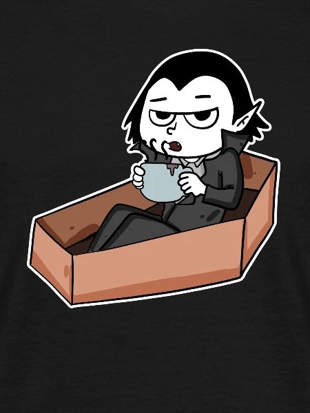 Vampire drinks coffee