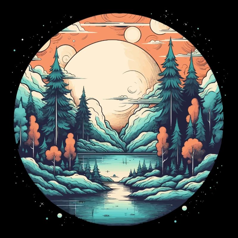 Forêt de clair de lune au bord du lac