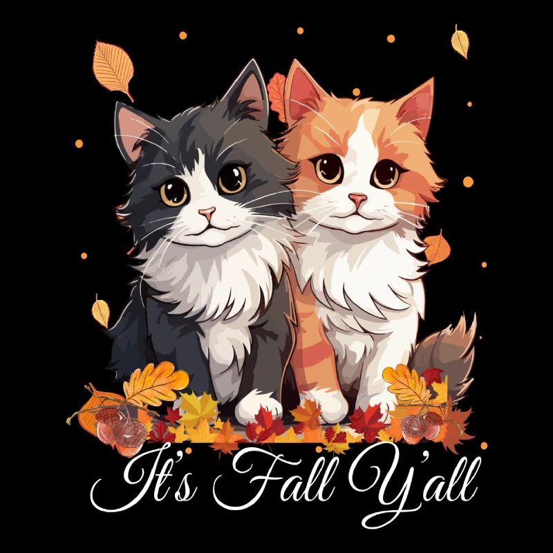 It's Fall Y'all Automne Chaton Feuilles