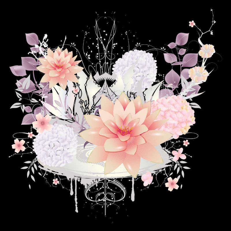 Composition des nénuphars et des fleurs d’hortensias