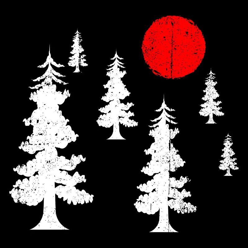 Red Sun over White Pine Silhouettes