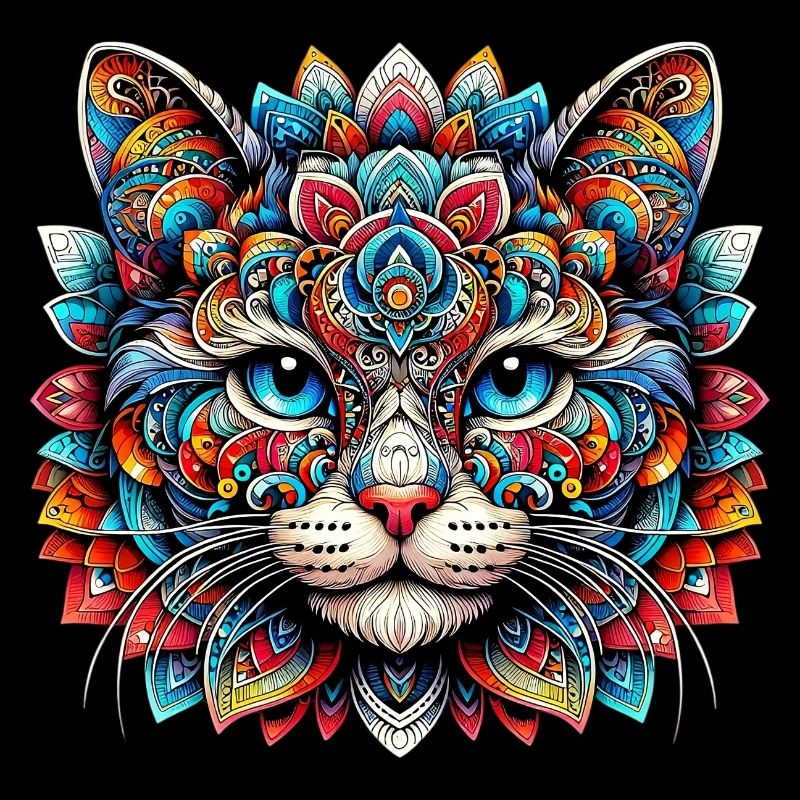 Kat versierd met mandala's