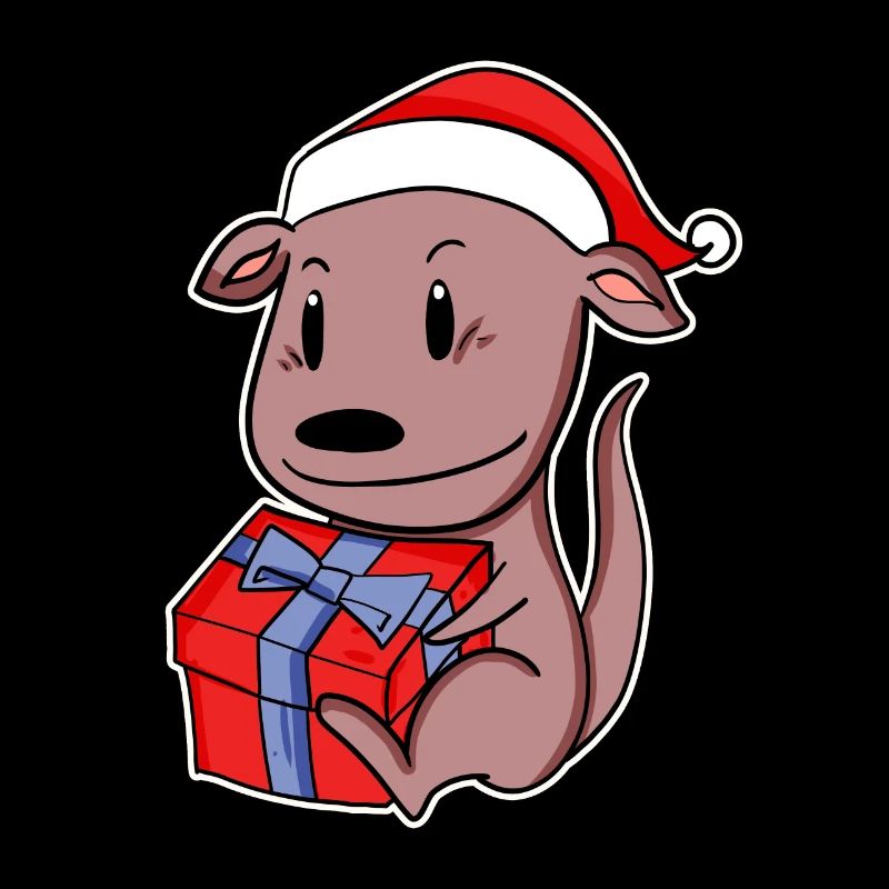 Kangourou avec bonnet de père Noël et cadeau de Noël