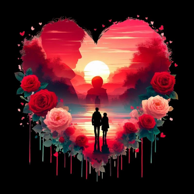 Romantic Sunset Heart Scene