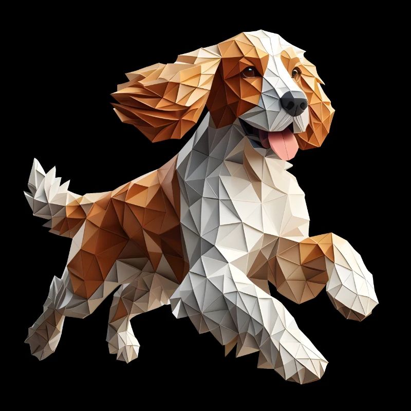Cocker Spaniel Dog Running Origami 3D Geometric