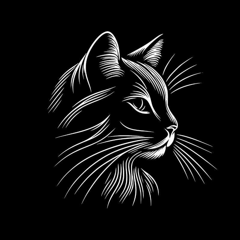 Tête de chat, minimaliste traits blanc