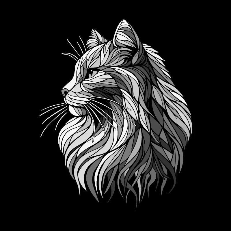 Black and White Polygons Cat Head Drawing