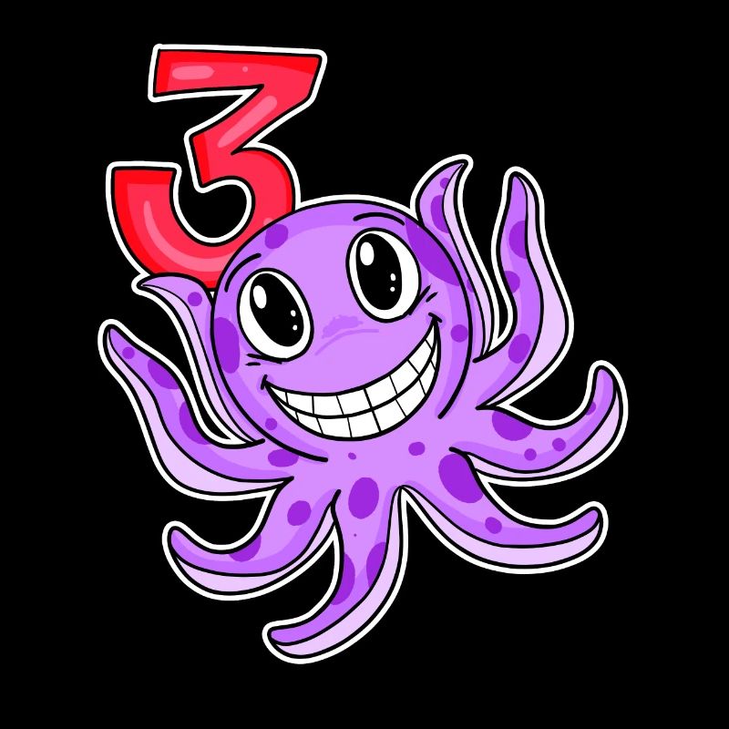 3rd Birthday Motif Octopus - Three Years Old
