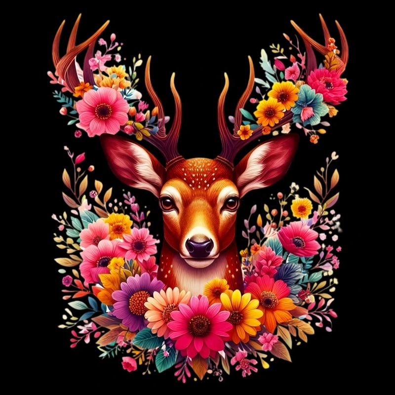 Hirsch mit Blumen geschmückt