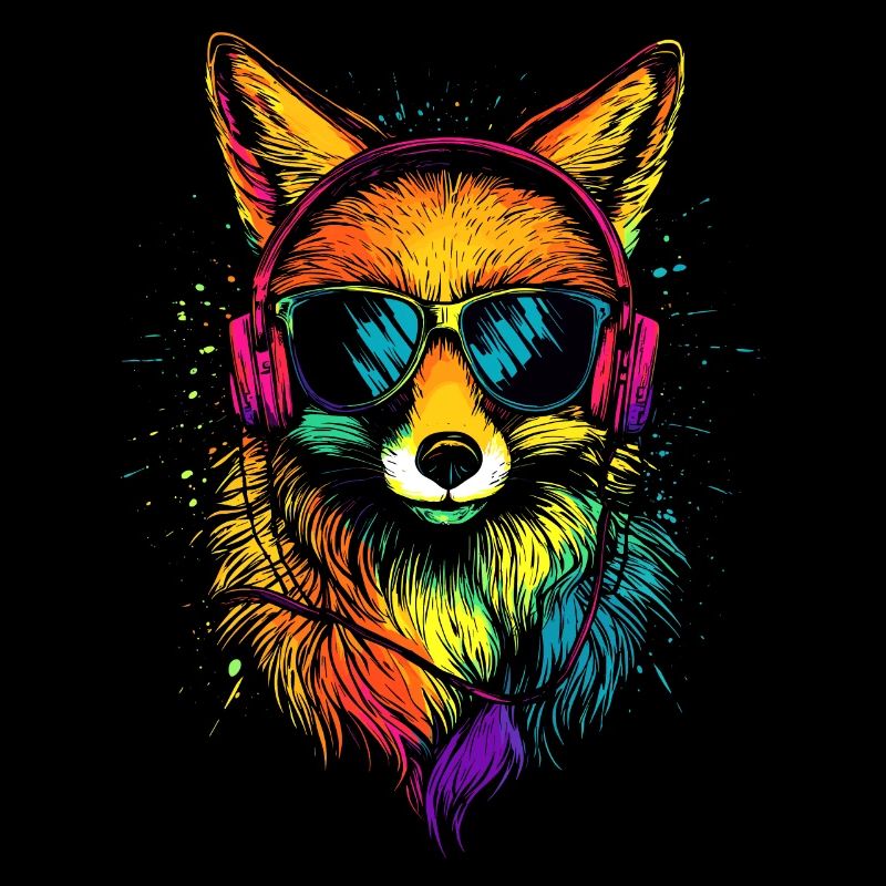 Fuchs DJ Kopfhörer Bunt Regenbogen Musik Füchse
