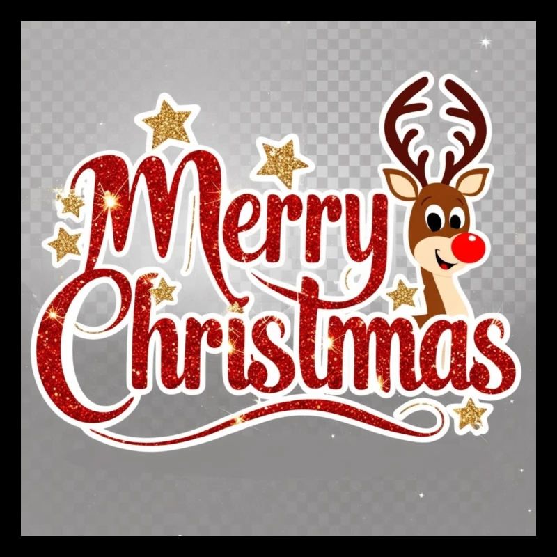Merry Christmas Reindeer Glitter Script