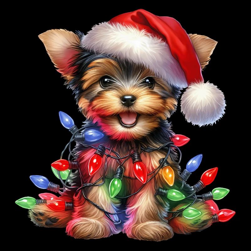 Festlicher Hund mit Lichterkette