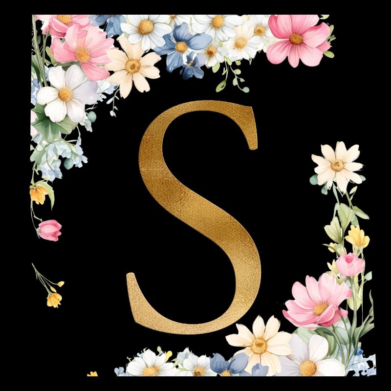 S Monogram, Floral, Personalizable