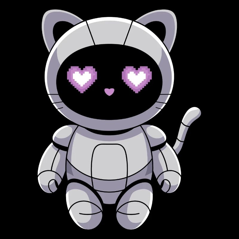Cuddly cat robot with heart eyes