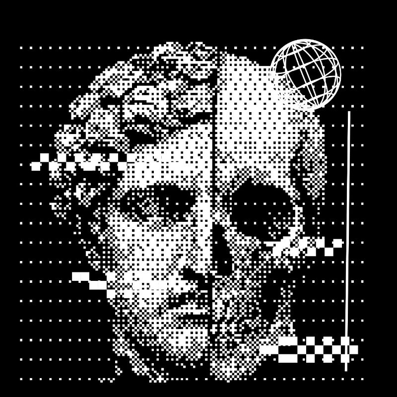 Digital Skull Portrait with Globe Accent