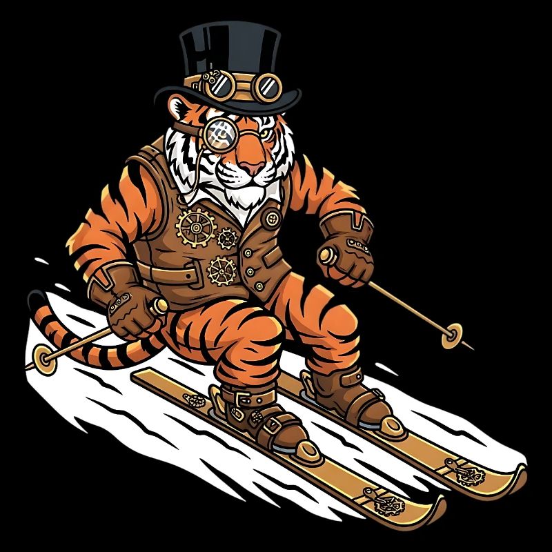 Steampunk Tiger Skier Alps Slope