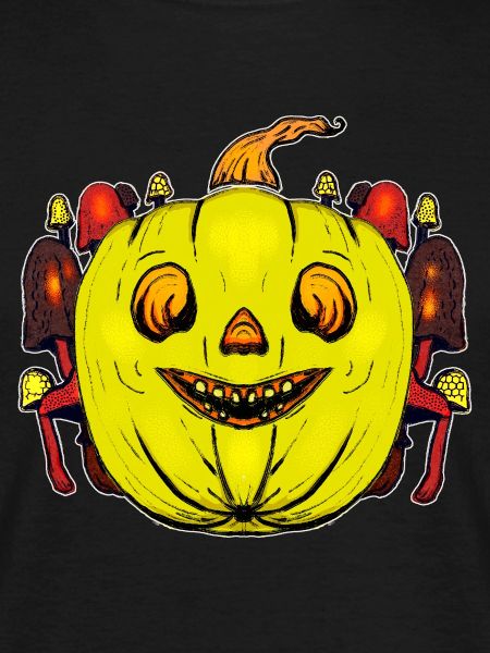 Grinning pumpkin with mushroom frame