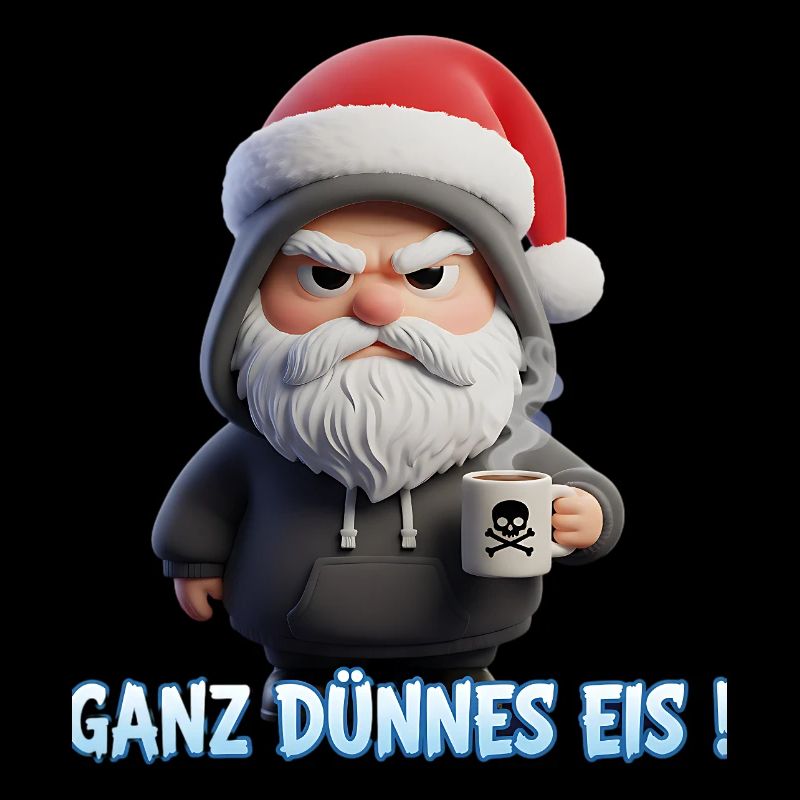 Lustiger Santa mit Kaffee und müdem Blick