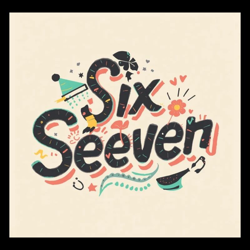 Sechs Siebzehn Retro-Doodle-Buchstaben