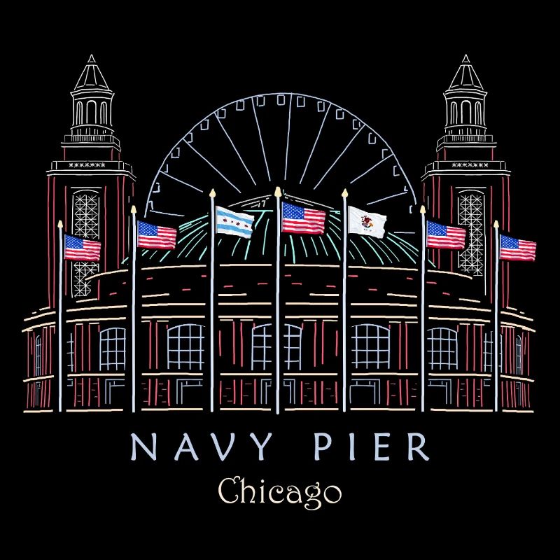 Chicago, Navy Pier handgezeichnet