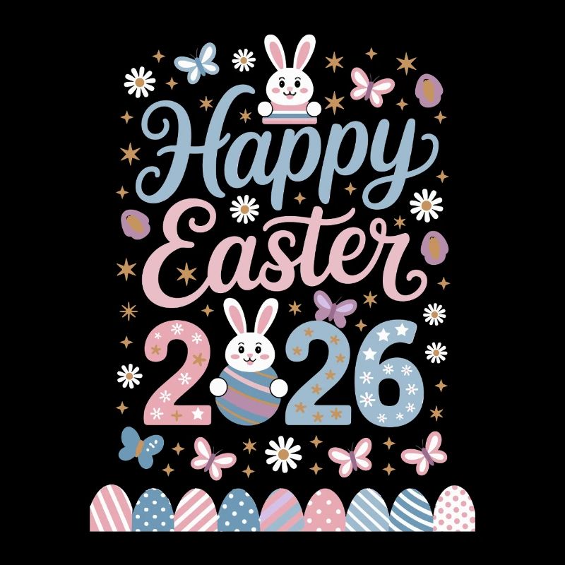 Happy Easter 2026 with cute bunnies and