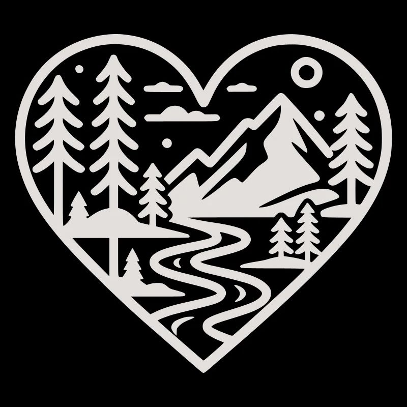 Heart Landscape Mountain River Forest
