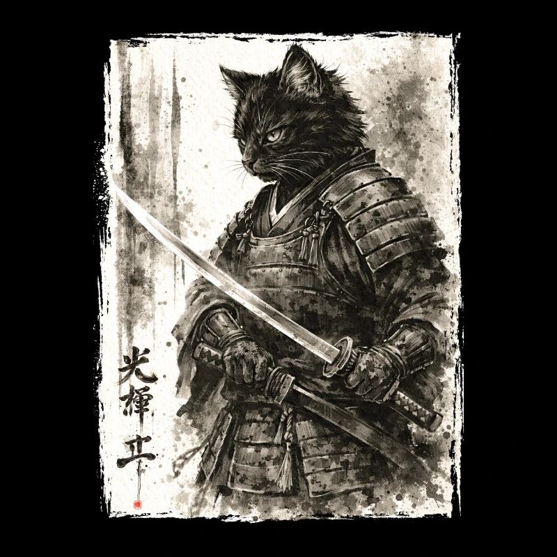 Samurai Cat Japanese Warrior Ukiyoe Anime