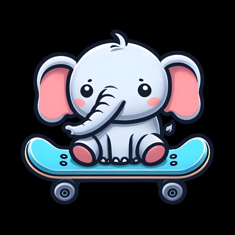 Mignon bébé éléphant avec planche à roulettes Maman éléphant