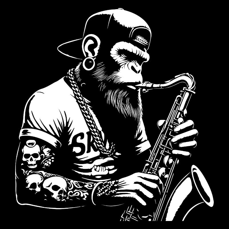 Schimpanse spielt Saxophon