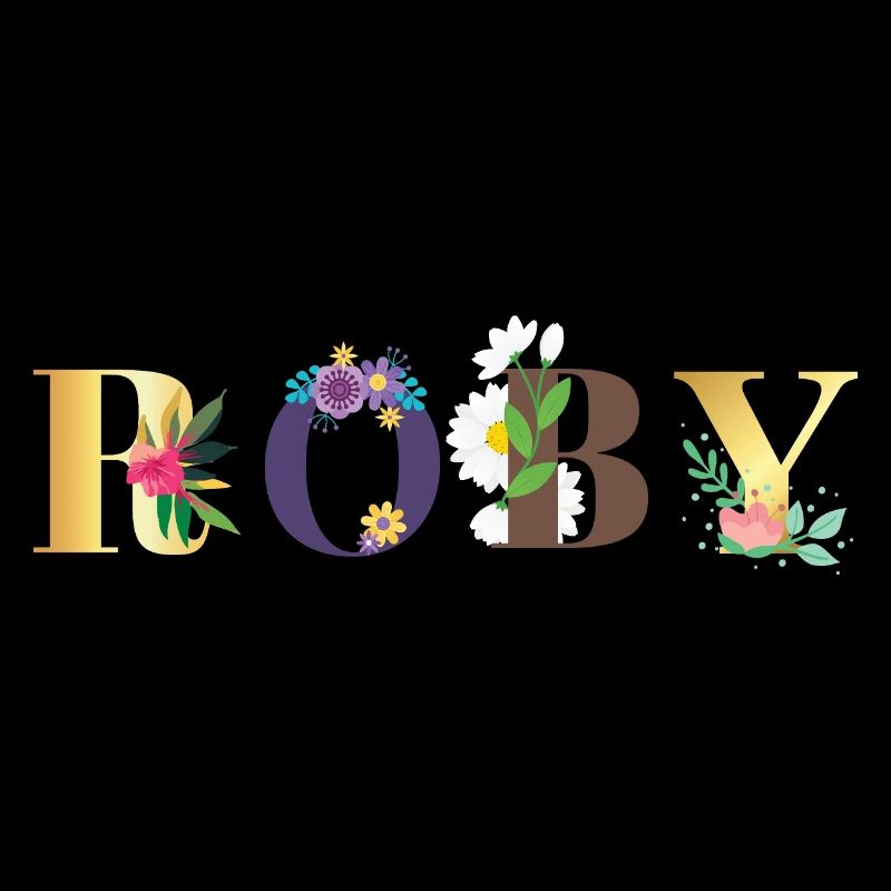 Art du nom ROBY avec des fleurs brodées