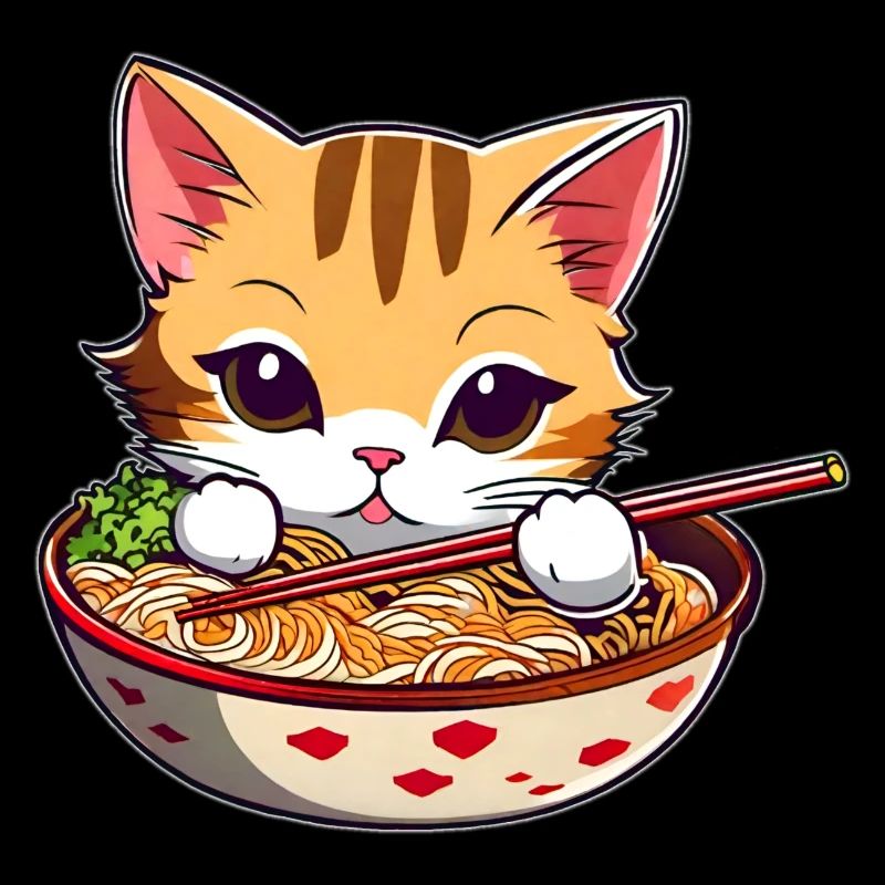 Cute cat with ramen soup