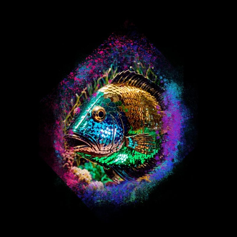 fish,colorful,sequins,graffiti,gold,metallic