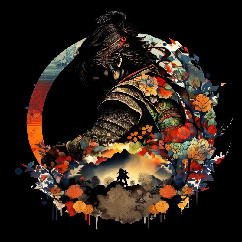Samouraï rêvant de maison / graphique esthétique cool
