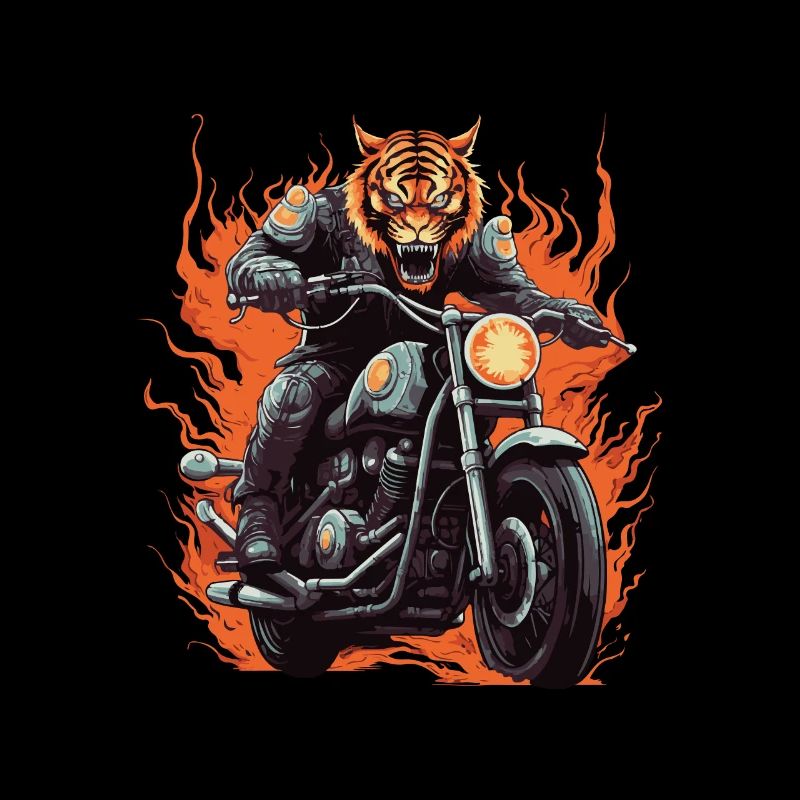 Motorcycle Biker Tiger Flame