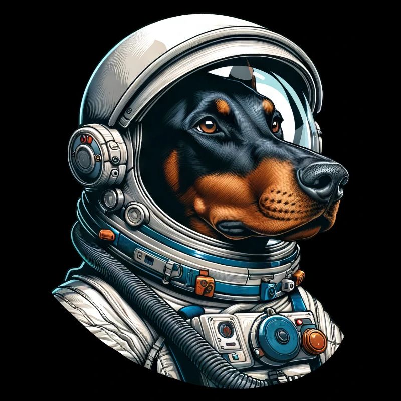 Doberman astronaut in space