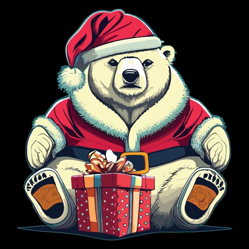 Serious Bear Santa Hat With Xmas Present