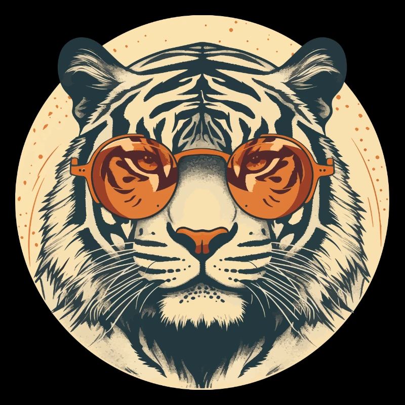 Tiger with sunglasses, cat, striped predator