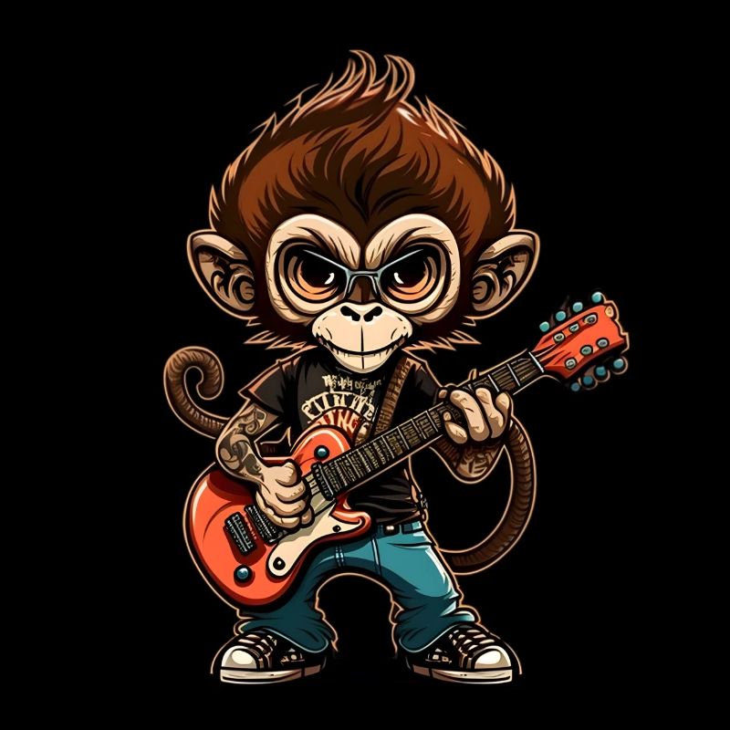 Affe Schimpanse spielt Acousitc Rock Gitarre