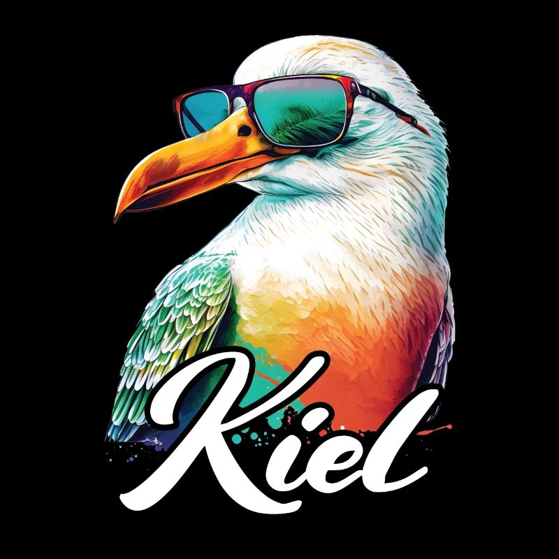 Kiel Urlaub coole bunte Möwe mit Sonnenbrille