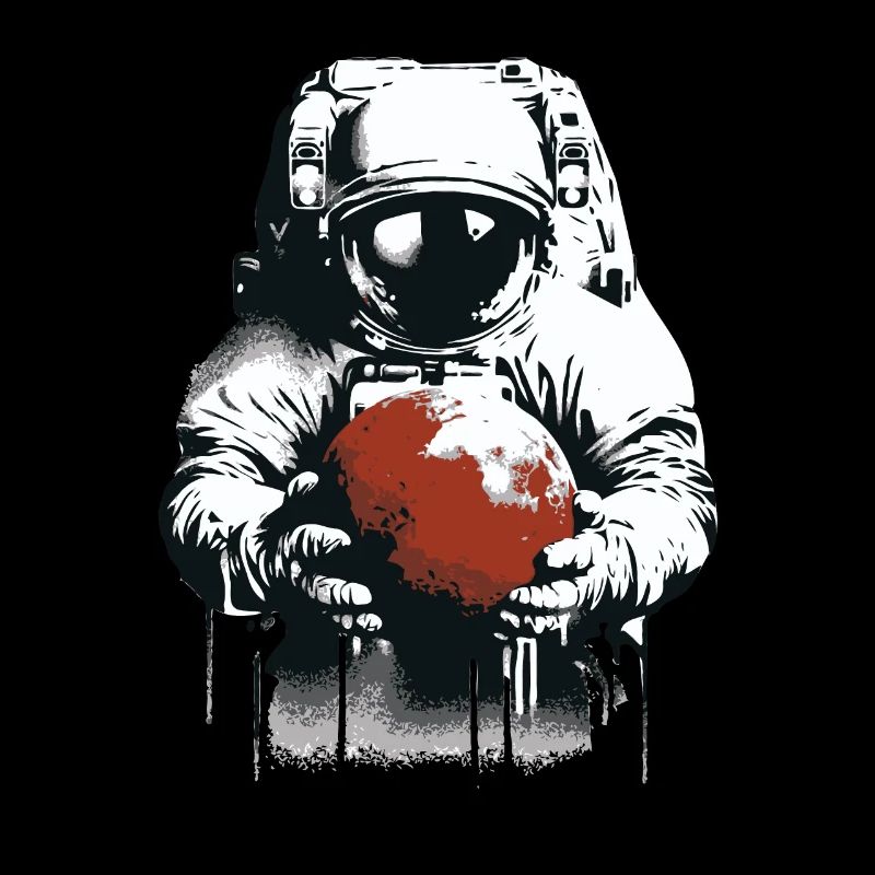 Astronaut holds Mars planet in his hands