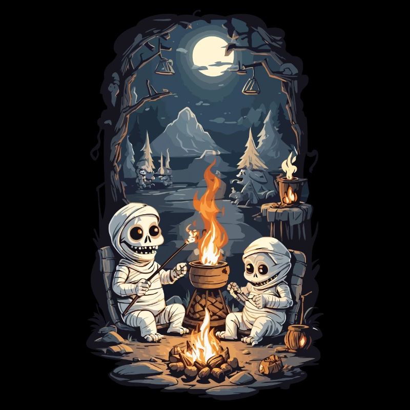Halloween momie camping feu de camp dessin animé