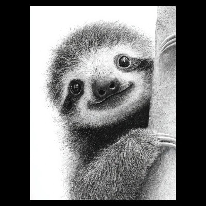 Cute Pencil Style Sloth Black White