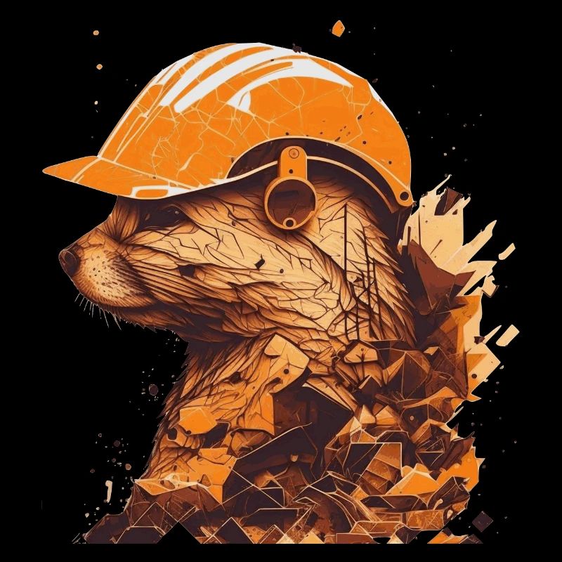 Frettchen als Bauarbeiter mit gelbem Bauhelm